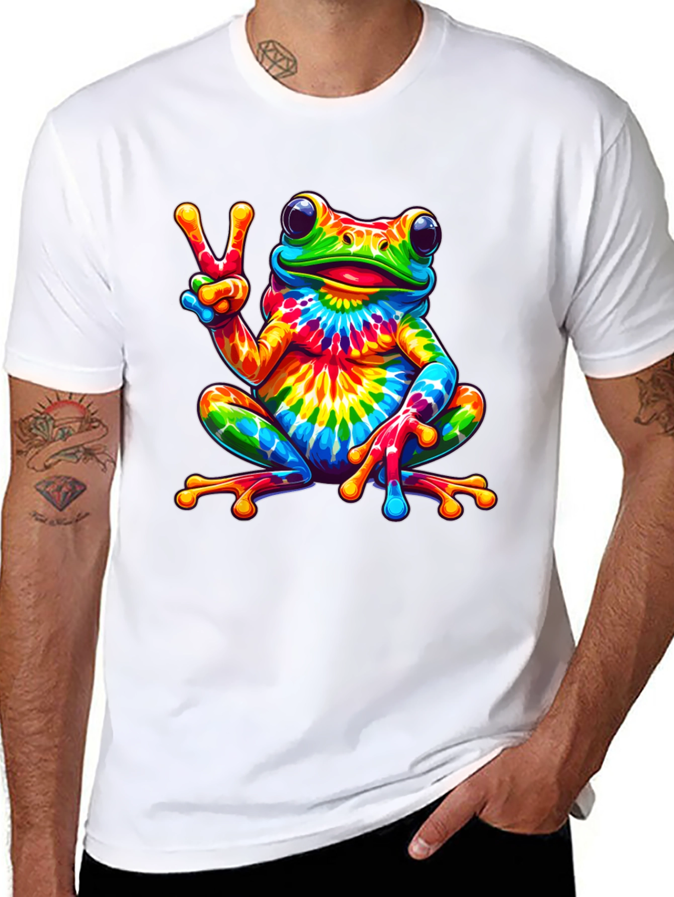 Tie-Dye Frog Peace Sign Black T-Shirt