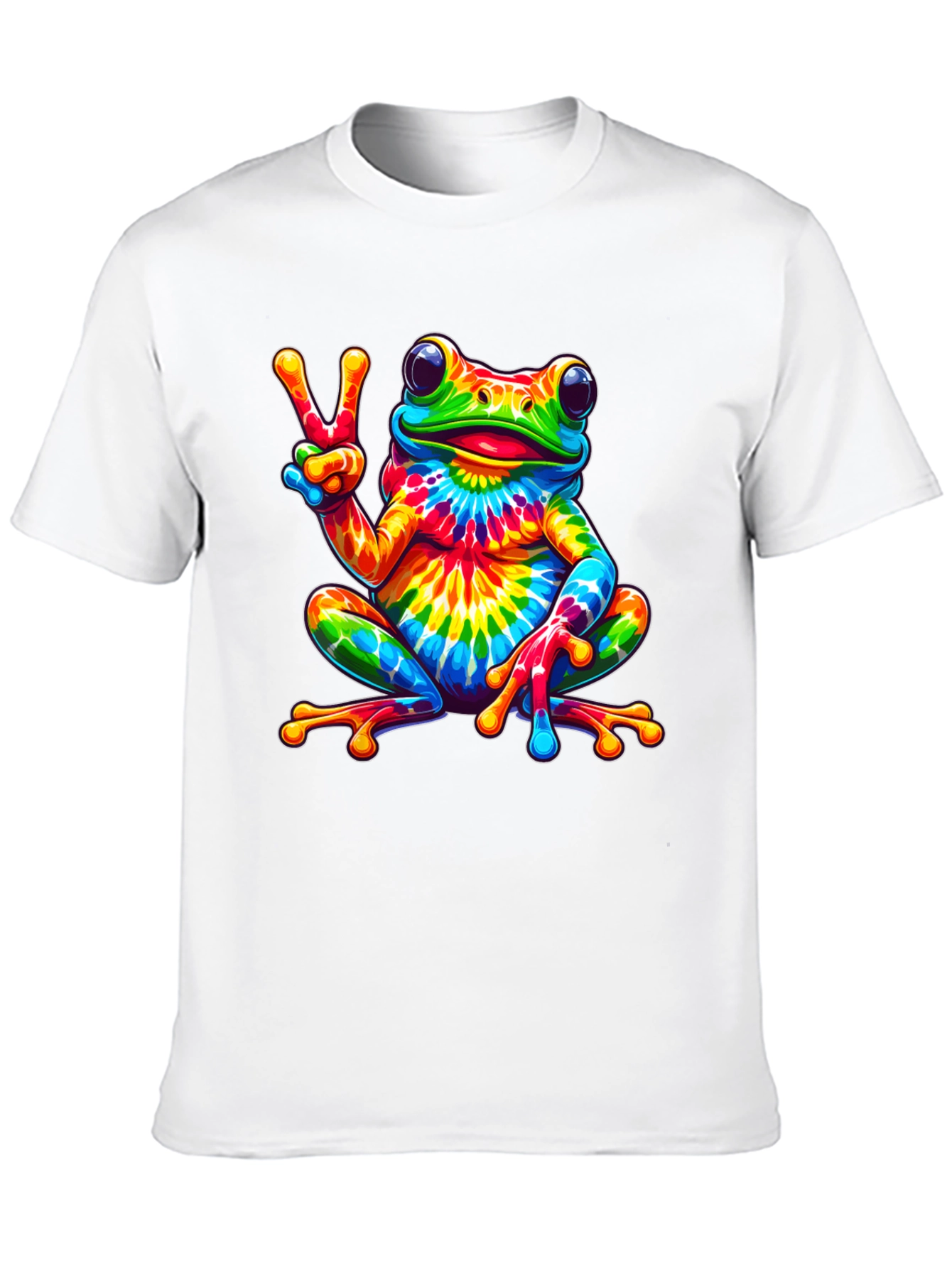 Tie-Dye Frog Peace Sign Black T-Shirt
