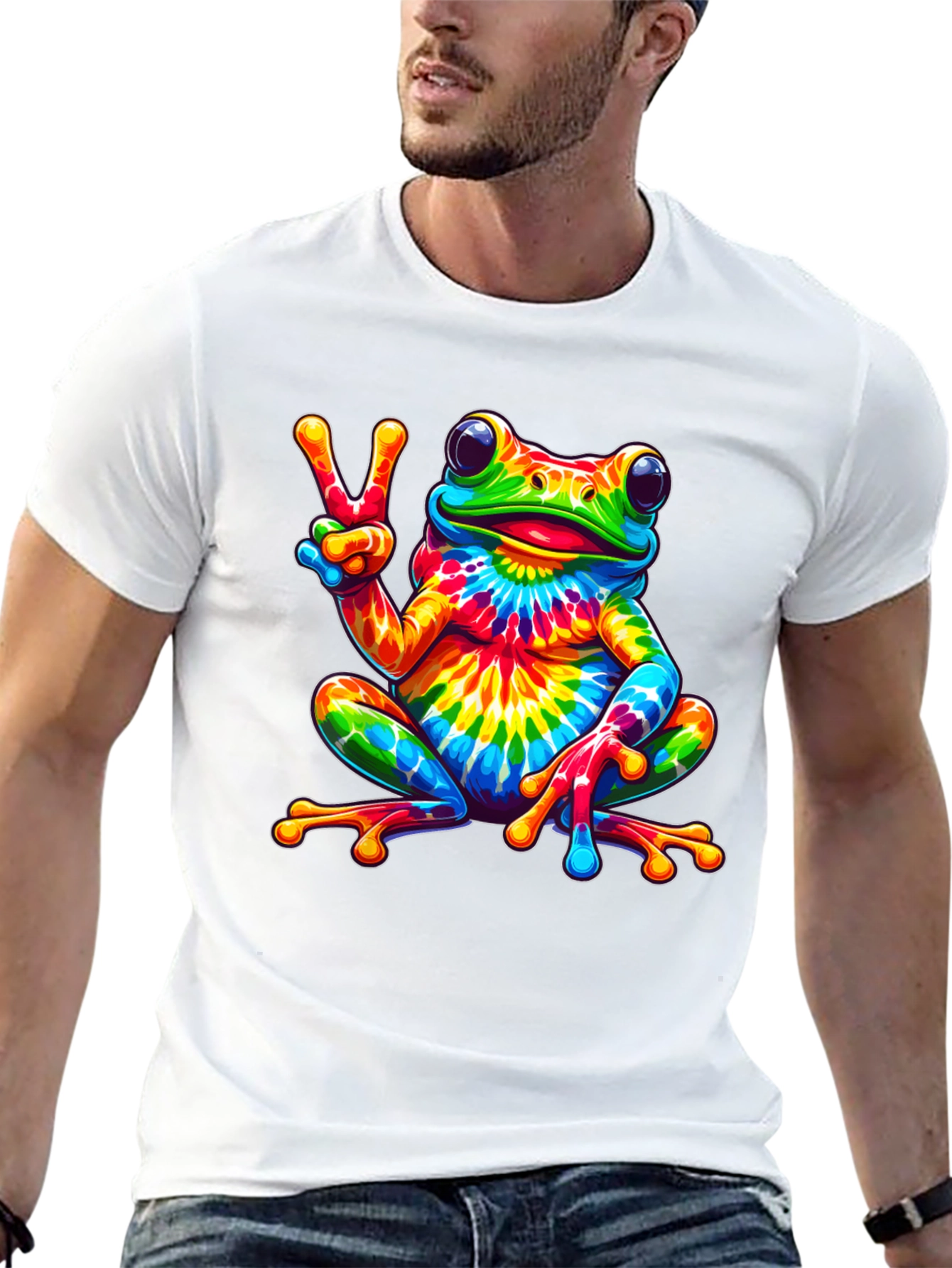 Tie-Dye Frog Peace Sign Black T-Shirt
