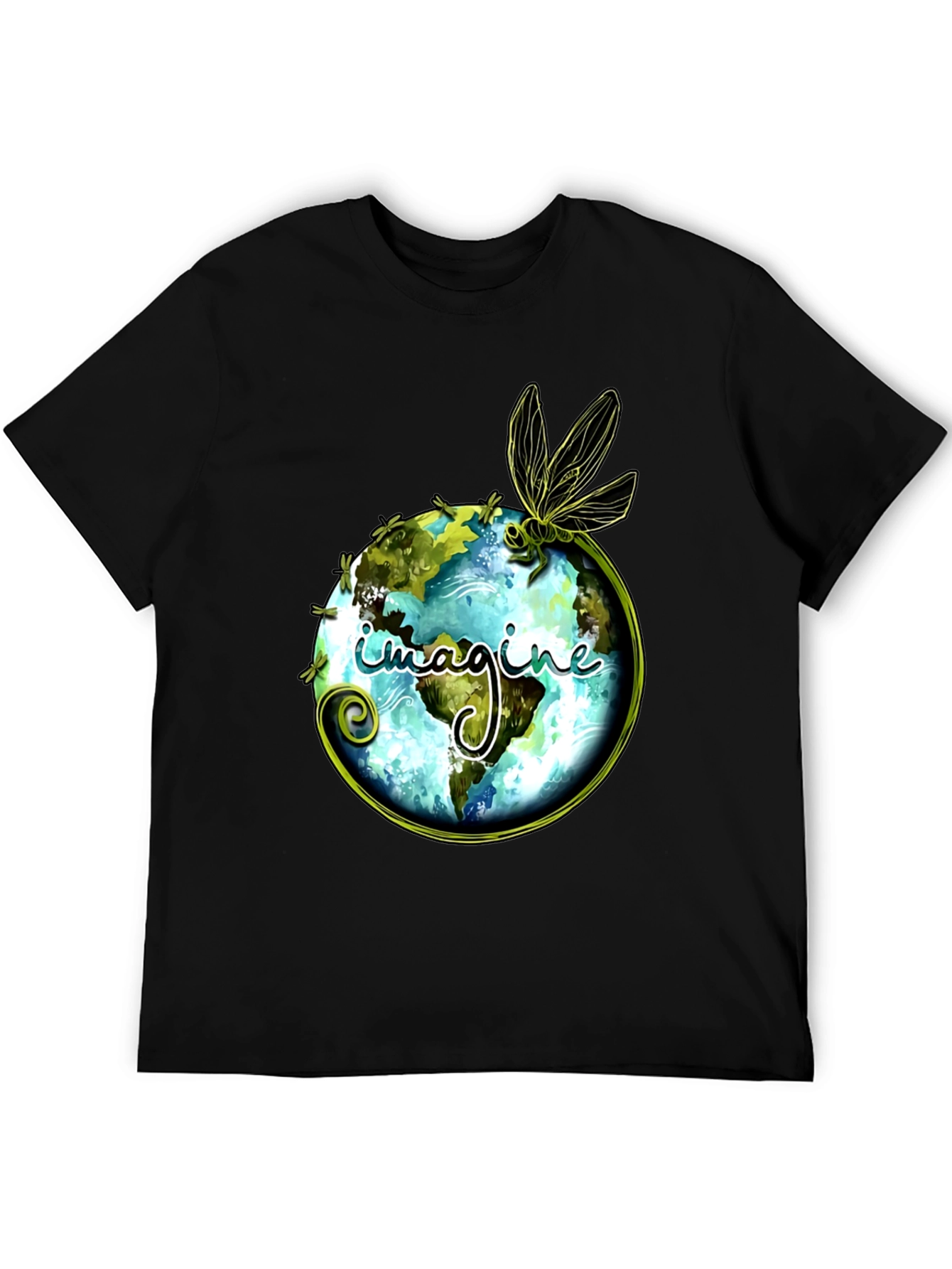 Imagine Earth Dragonfly Graphic Black T-Shirt