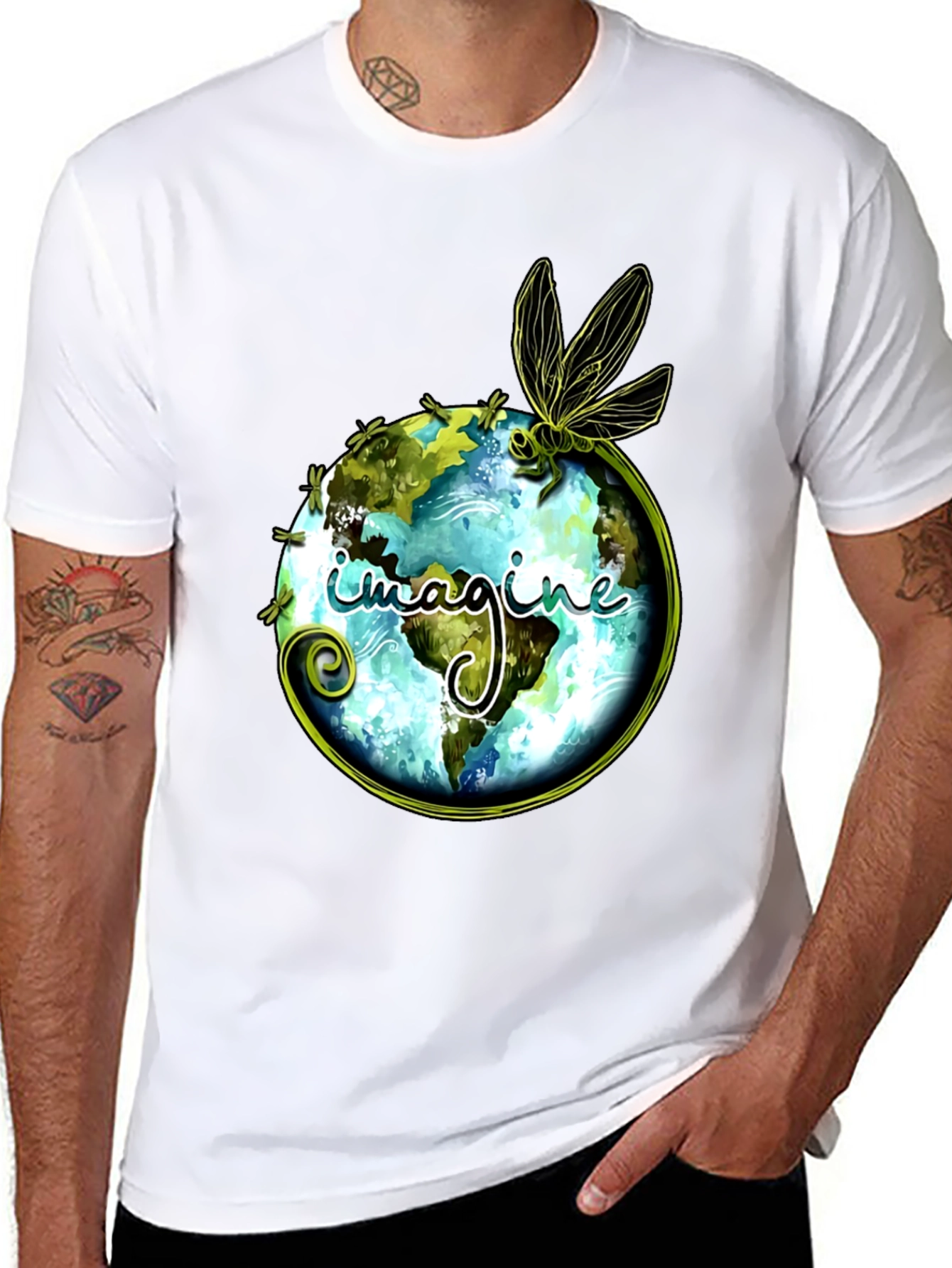 Imagine Earth Dragonfly Graphic Black T-Shirt