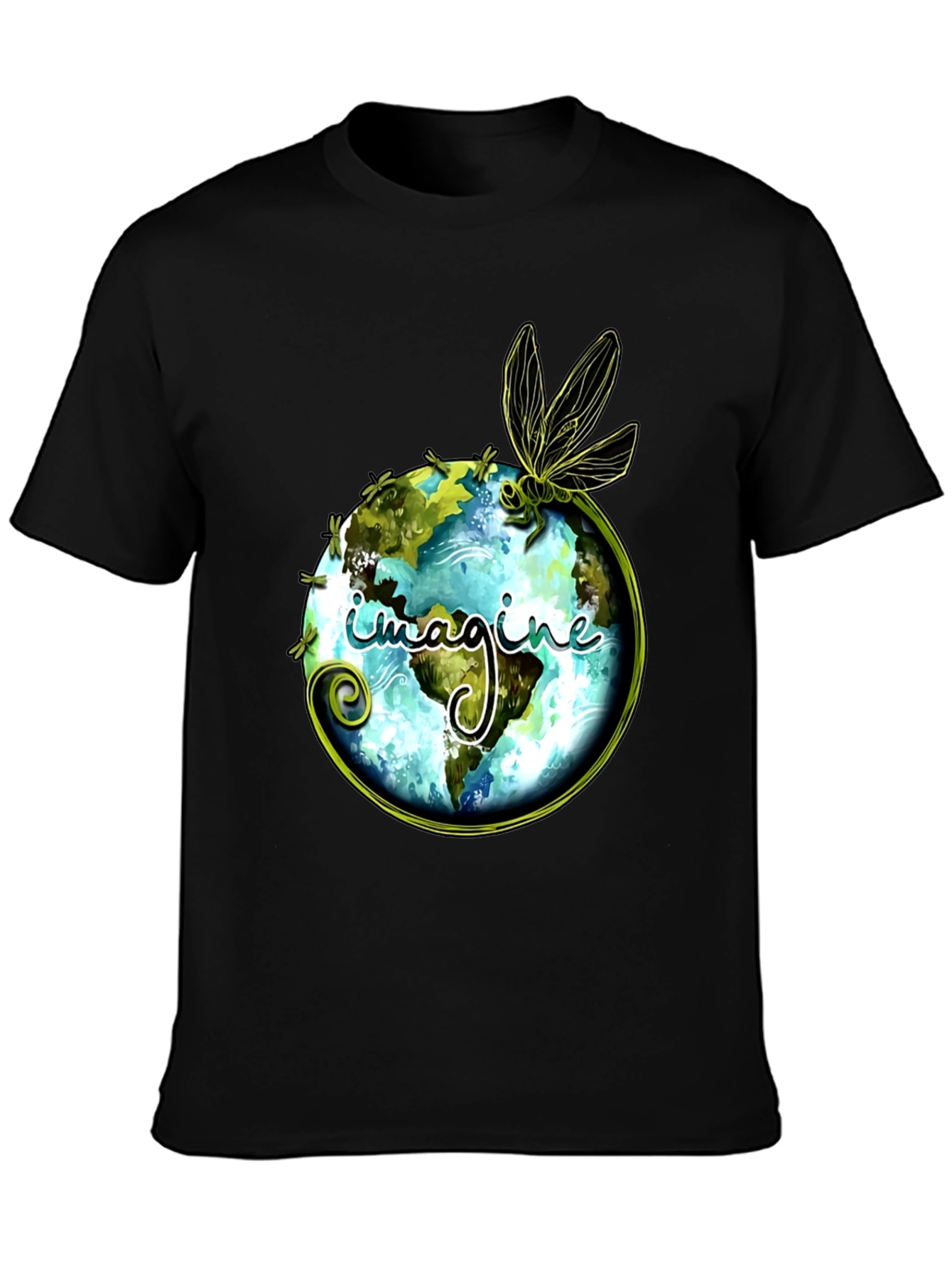 Imagine Earth Dragonfly Graphic Black T-Shirt