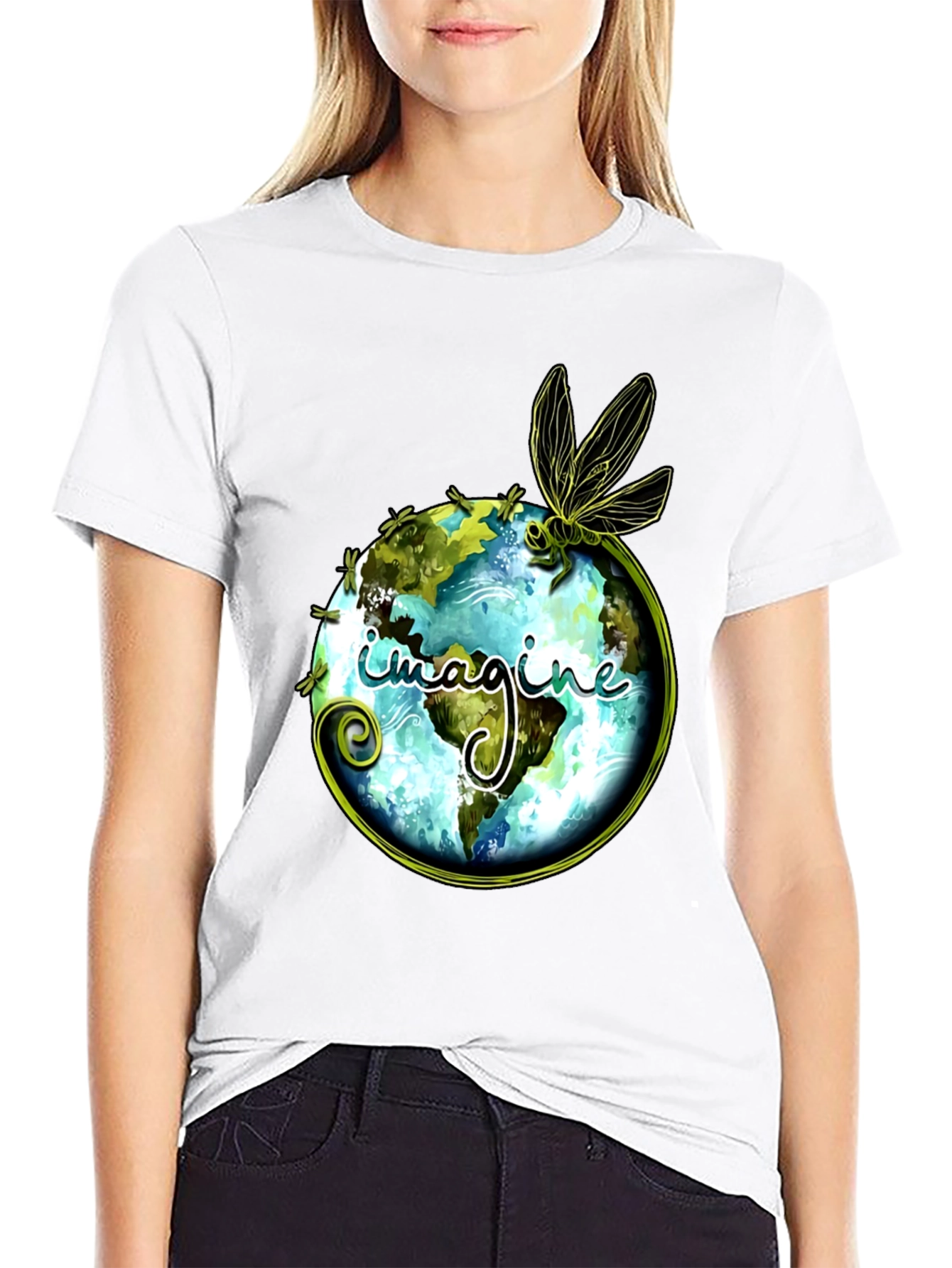 Imagine Earth Dragonfly Graphic Black T-Shirt