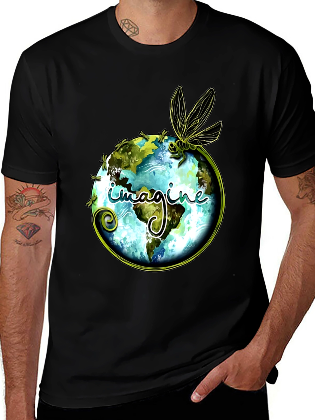 Imagine Earth Dragonfly Graphic Black T-Shirt
