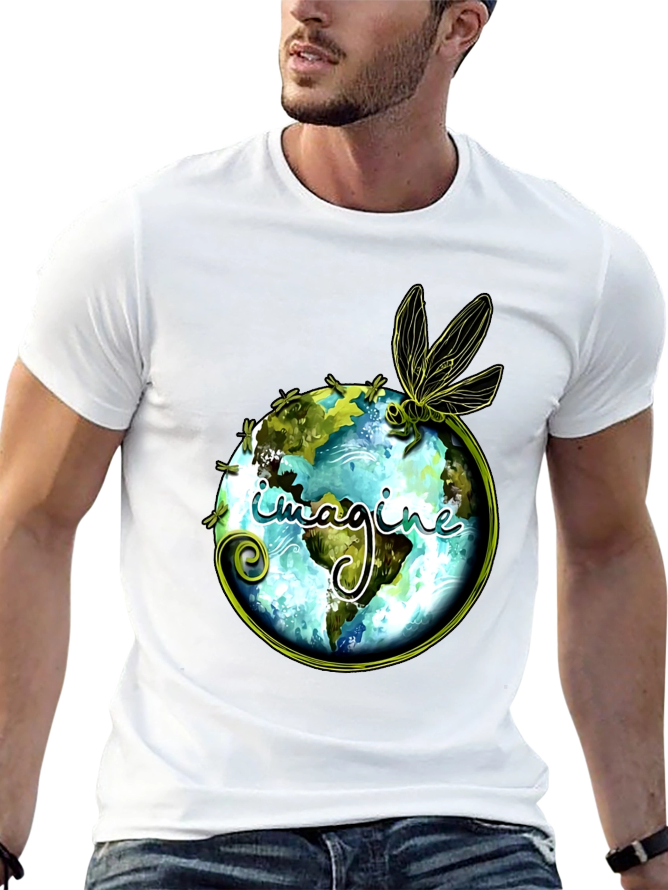 Imagine Earth Dragonfly Graphic Black T-Shirt