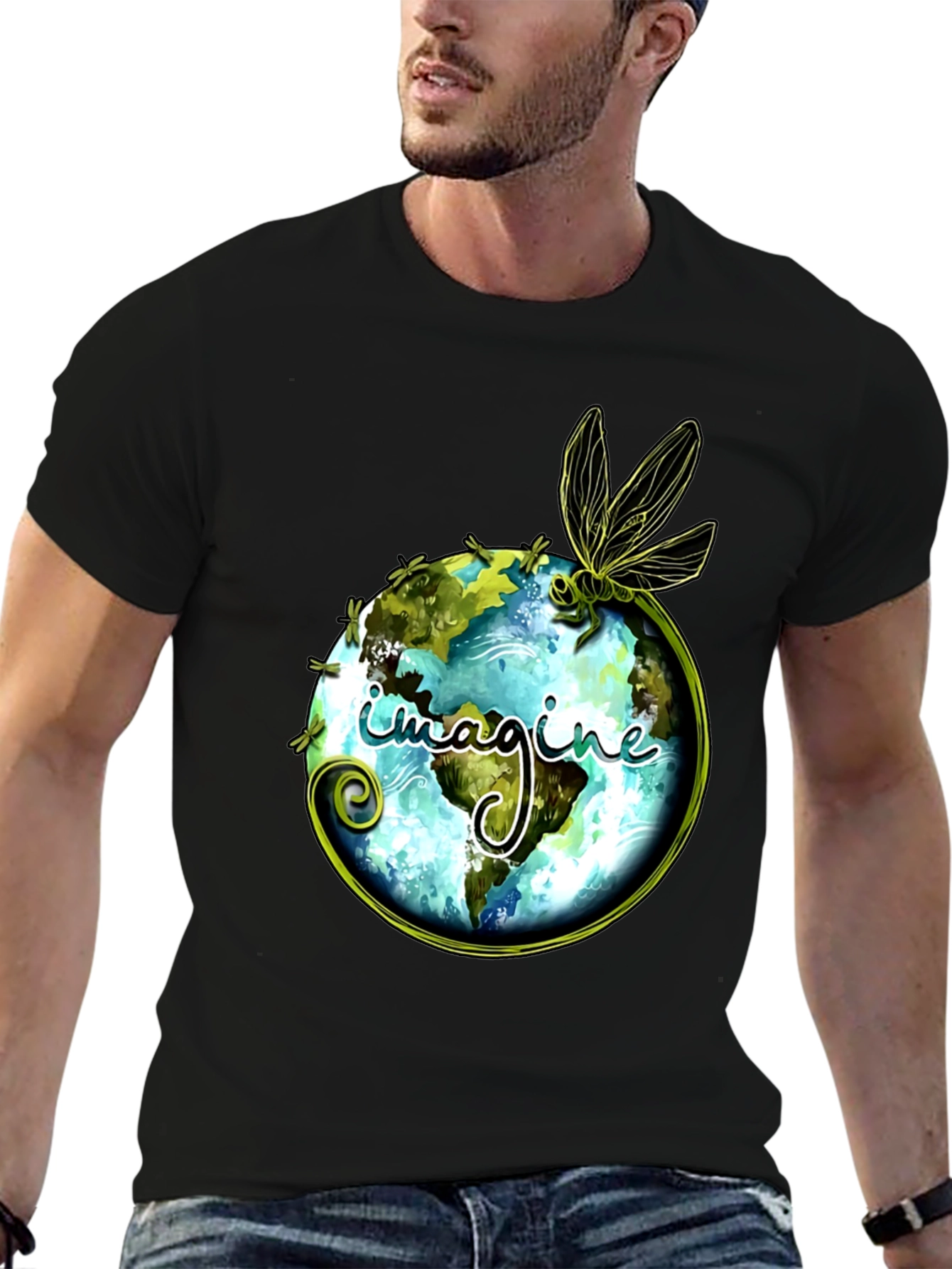 Imagine Earth Dragonfly Graphic Black T-Shirt