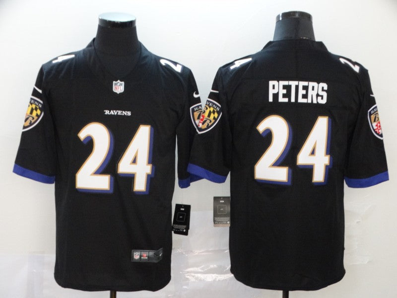 Men's Baltimore Ravens Marcus Peters #24 Black Game Jerseys