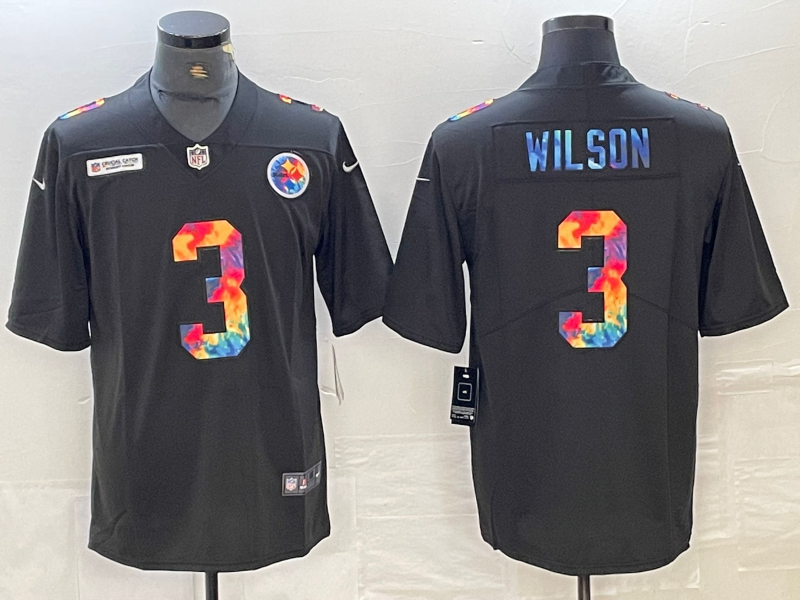 Men's Pittsburgh Steelers Russell Wilson #3 Black Game Player Jerseys