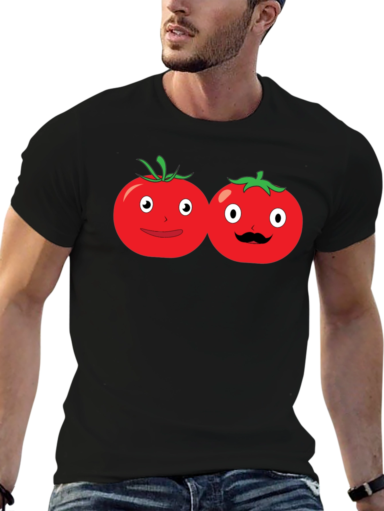 Tomato Cartoon Graphic Black T-Shirt
