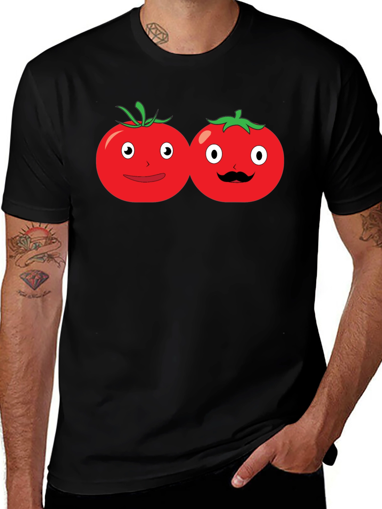 Tomato Cartoon Graphic Black T-Shirt