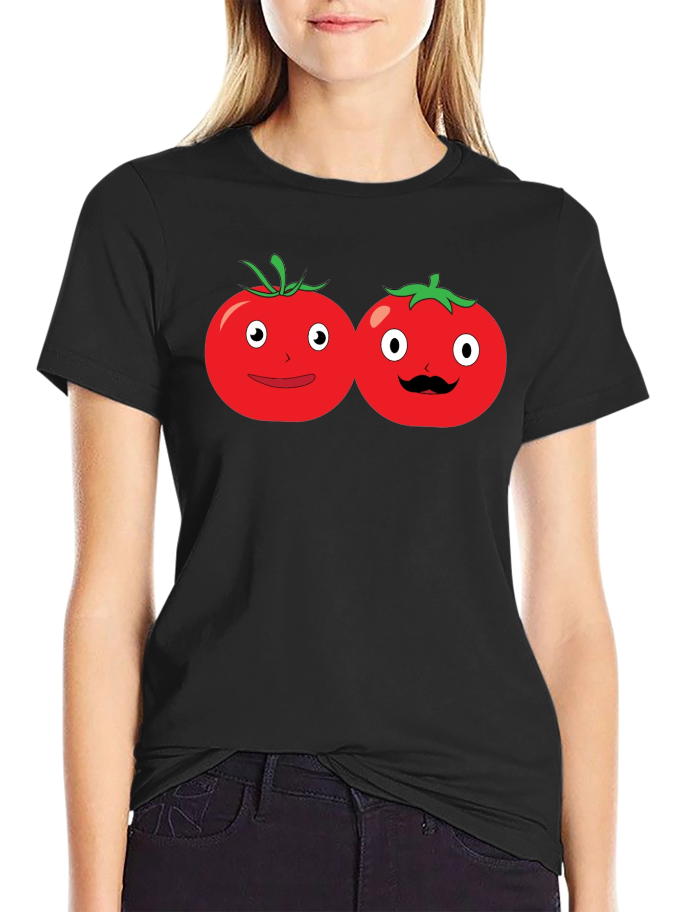 Tomato Cartoon Graphic Black T-Shirt