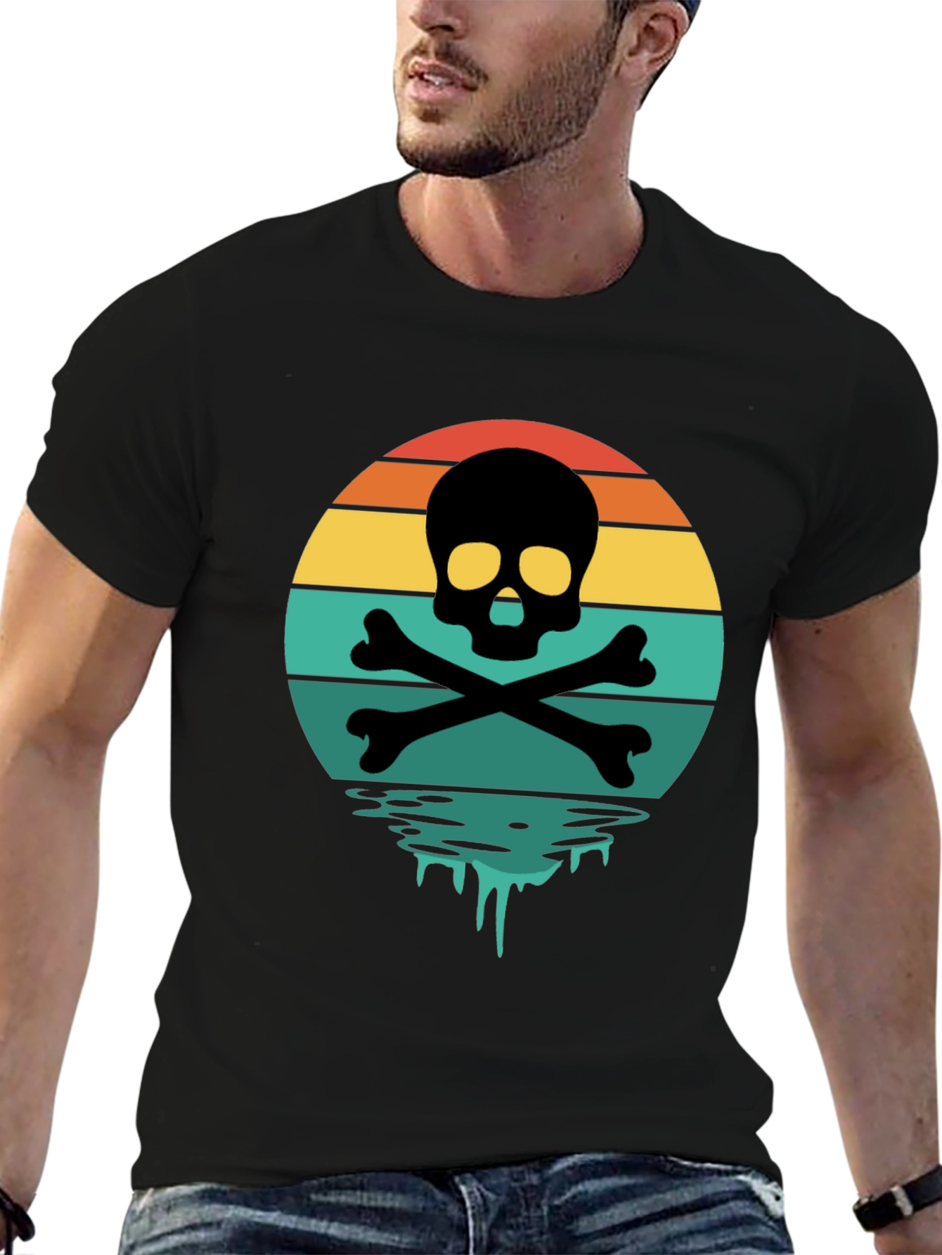 Skull & Crossbones Sunset T-Shirt - Retro Graphic Tee