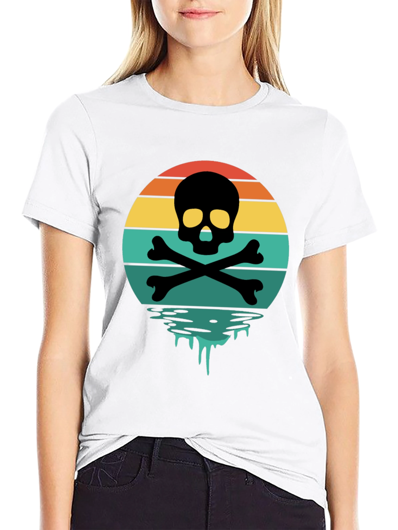 Skull & Crossbones Sunset T-Shirt - Retro Graphic Tee