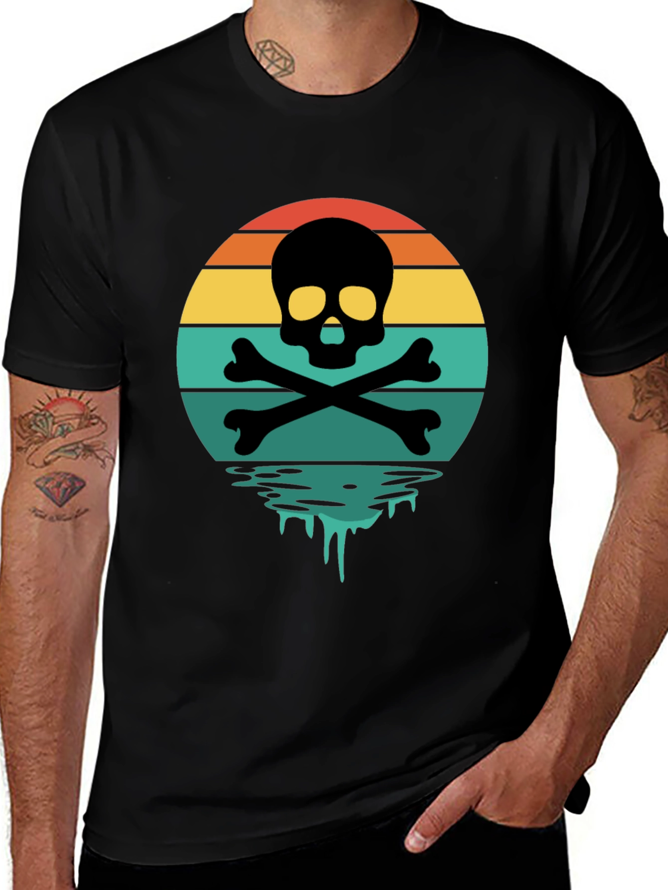 Skull & Crossbones Sunset T-Shirt - Retro Graphic Tee