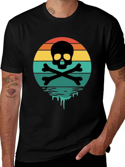 Skull & Crossbones Sunset T-Shirt - Retro Graphic Tee