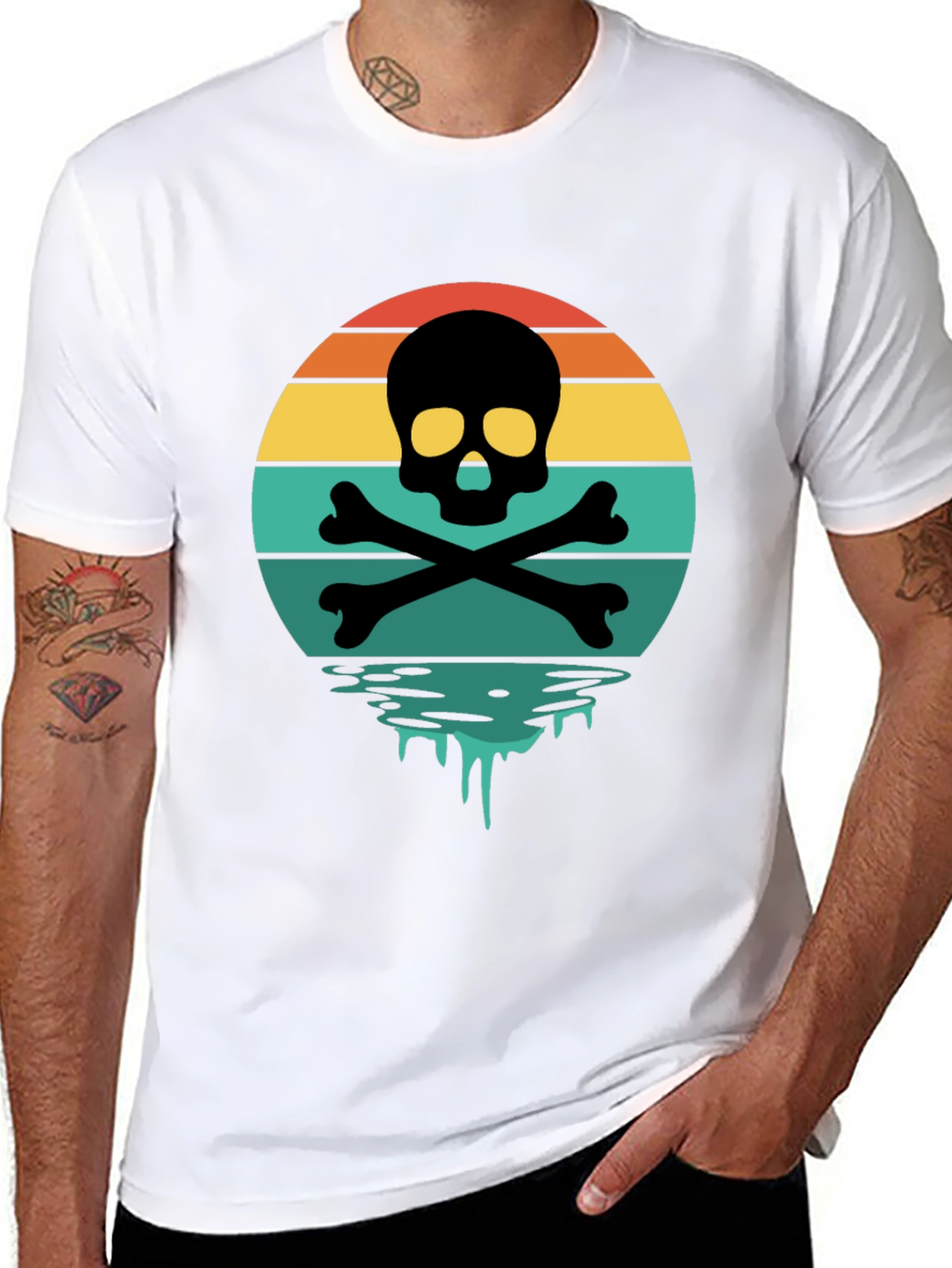 Skull & Crossbones Sunset T-Shirt - Retro Graphic Tee