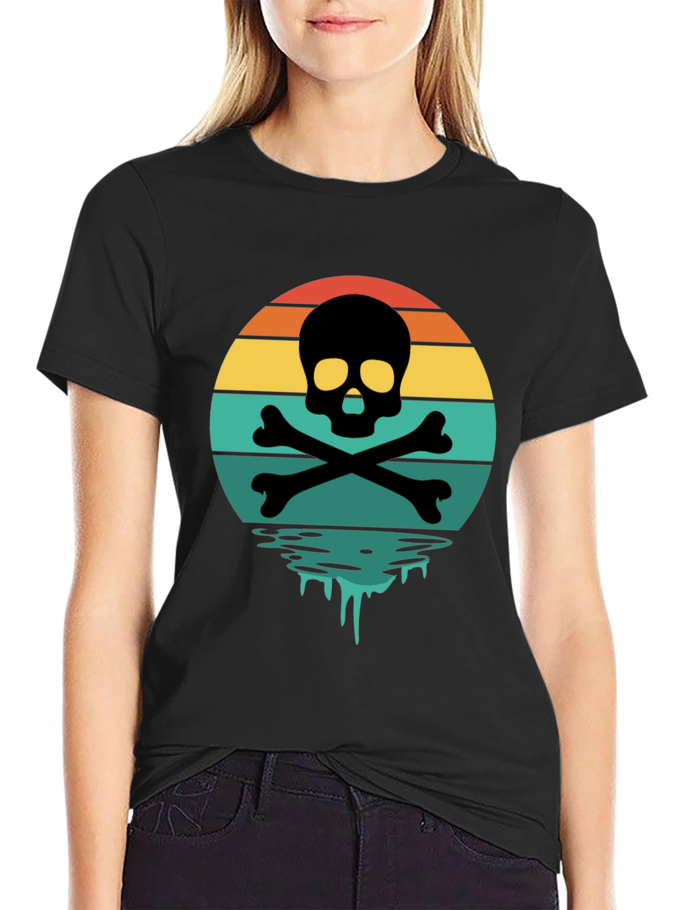 Skull & Crossbones Sunset T-Shirt - Retro Graphic Tee
