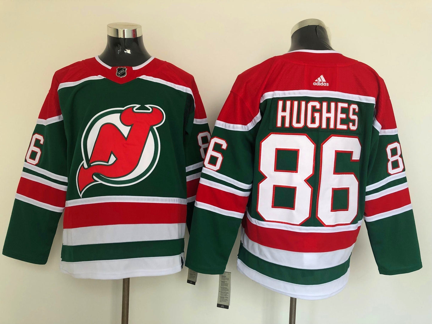 Men's New Jerseys Devils Jack Hughes #86 Green Player Game Jerseys