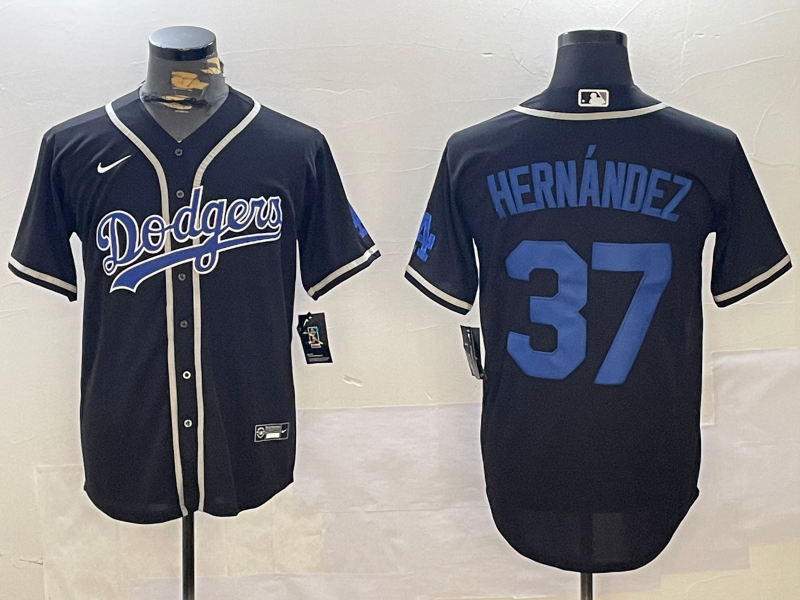 Men's Los Angeles Dodgers Teoscar Hernandez #37 Black Replica Player Jerseys