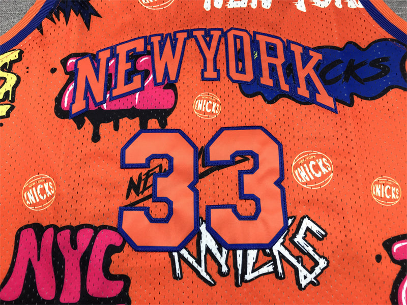 Men's New York Knicks Patrick Ewing #33 Orange Swingman Graffiti Edition Jerseys