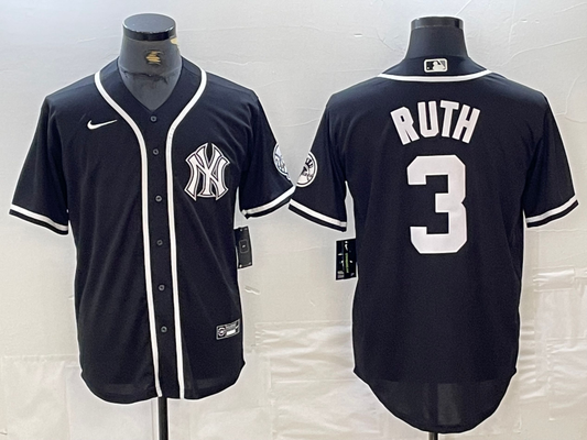 Men's New York Yankees Babe Ruth #3 Black Limited Jerseys