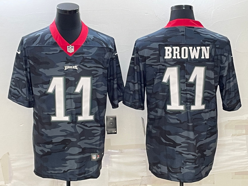 Men's Philadelphia Eagles A.J. Brown #11 Grey Camouflage Game Jerseys