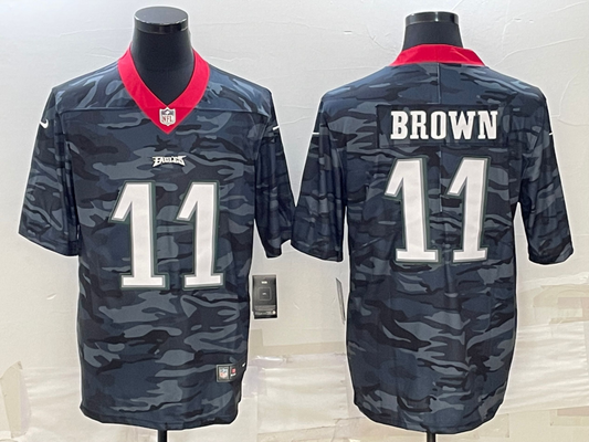 Men's Philadelphia Eagles A.J. Brown #11 Grey Camouflage Game Jerseys