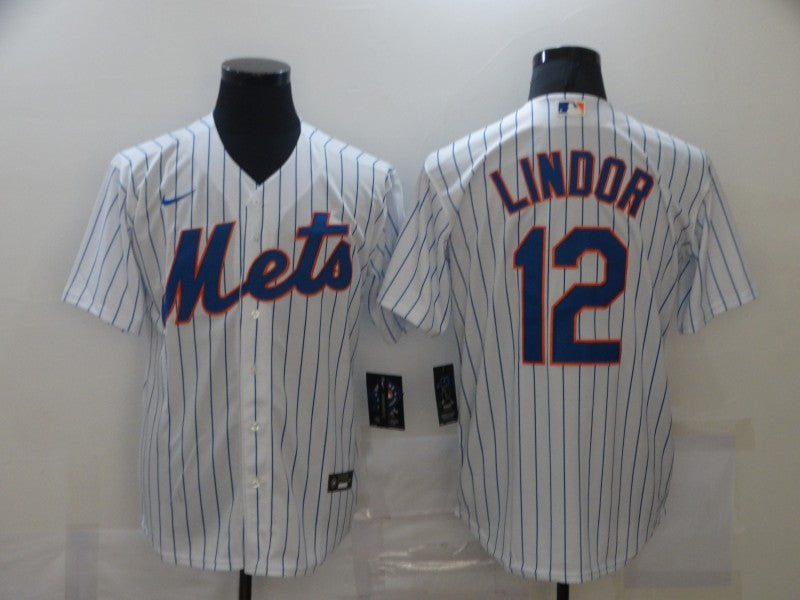 Men's New York Mets Francisco Lindor #12 White Replica Baseball Jerseys