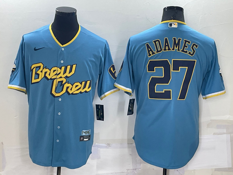 Men's Milwaukee Brewers Willy Adames #27 Blue Stitched Jerseys