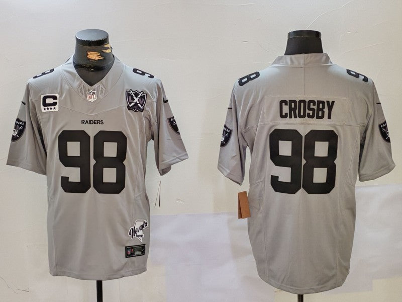 Men's Las Vegas Raiders Maxx Crosby #98 Gray 2024 Vapor Limited Jerseys