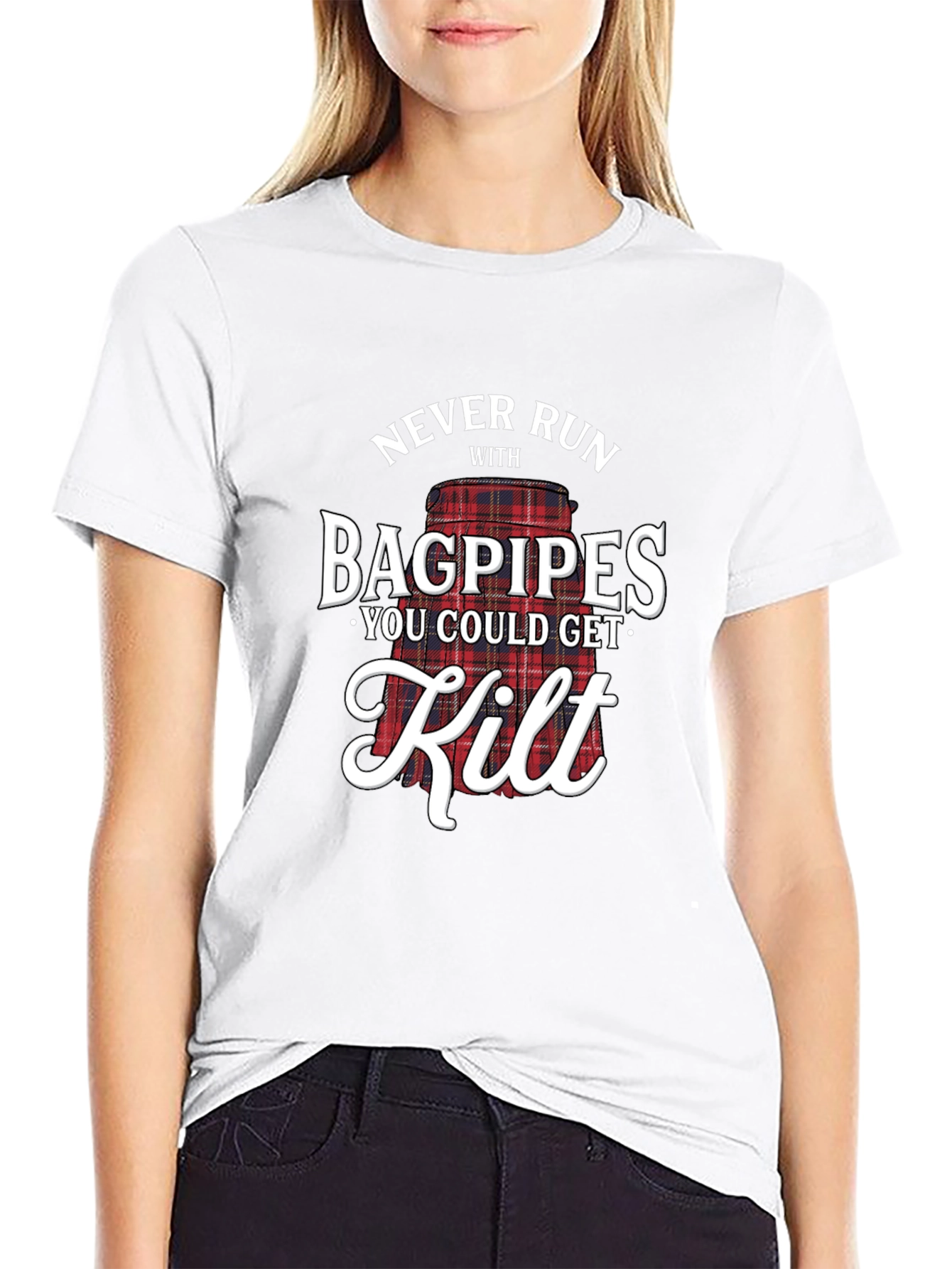 Never Run With Bagpipes T-Shirt Funny Scottish Kilt Tee