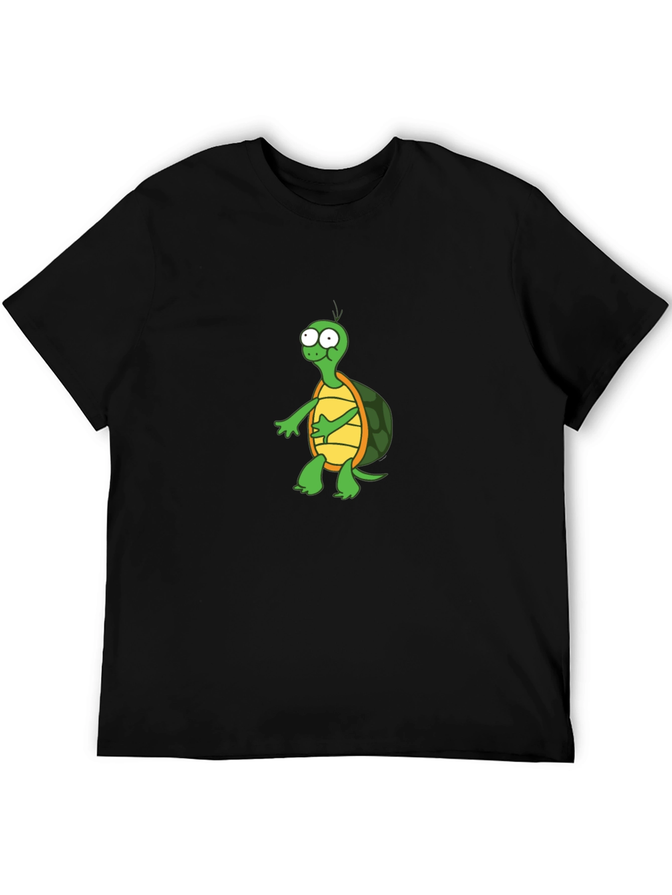 Cartoon Turtle Graphic T-Shirt - Black Crew Neck