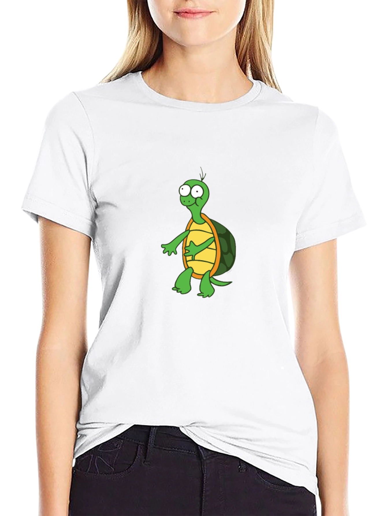 Cartoon Turtle Graphic T-Shirt - Black Crew Neck