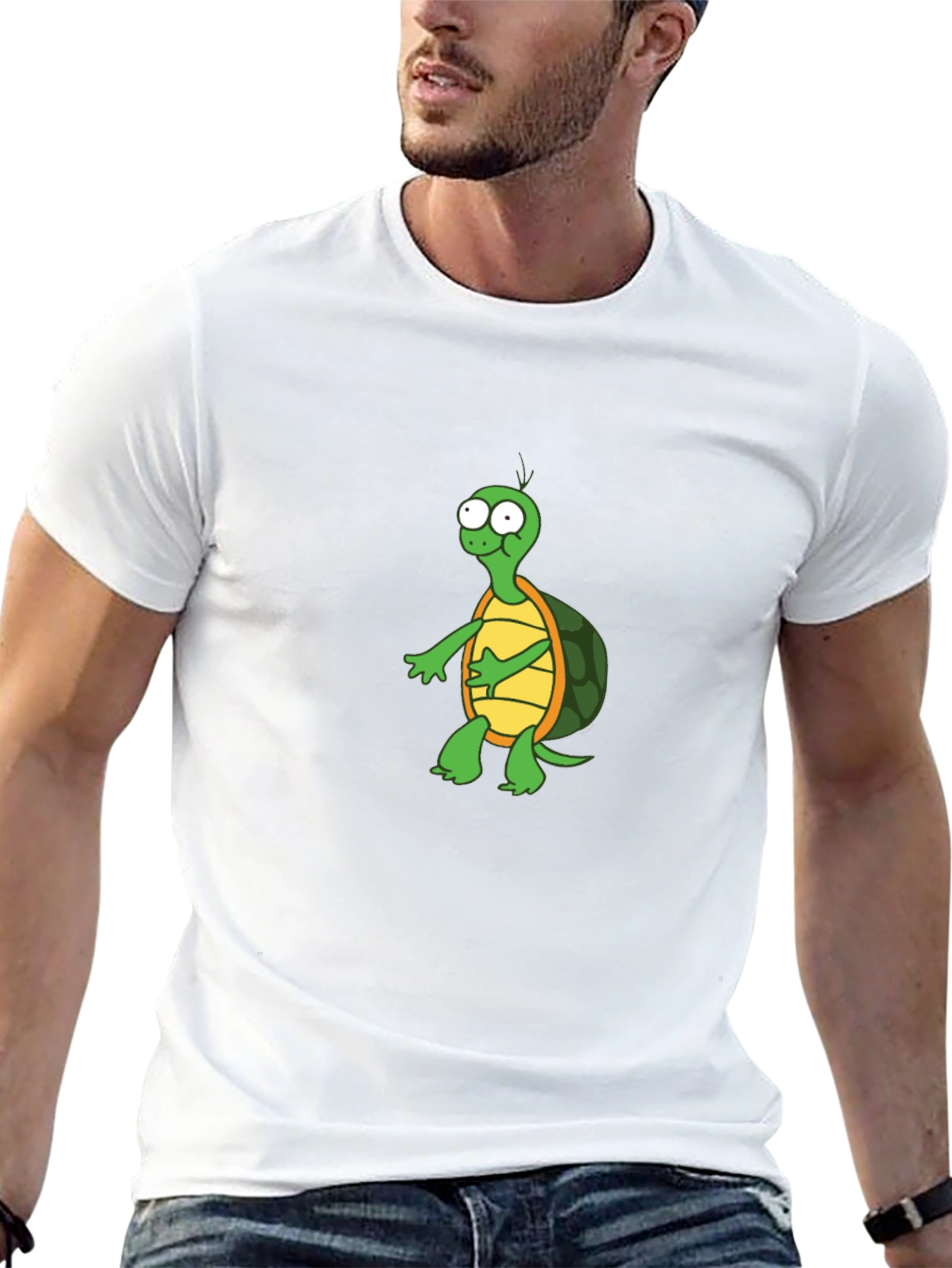 Cartoon Turtle Graphic T-Shirt - Black Crew Neck