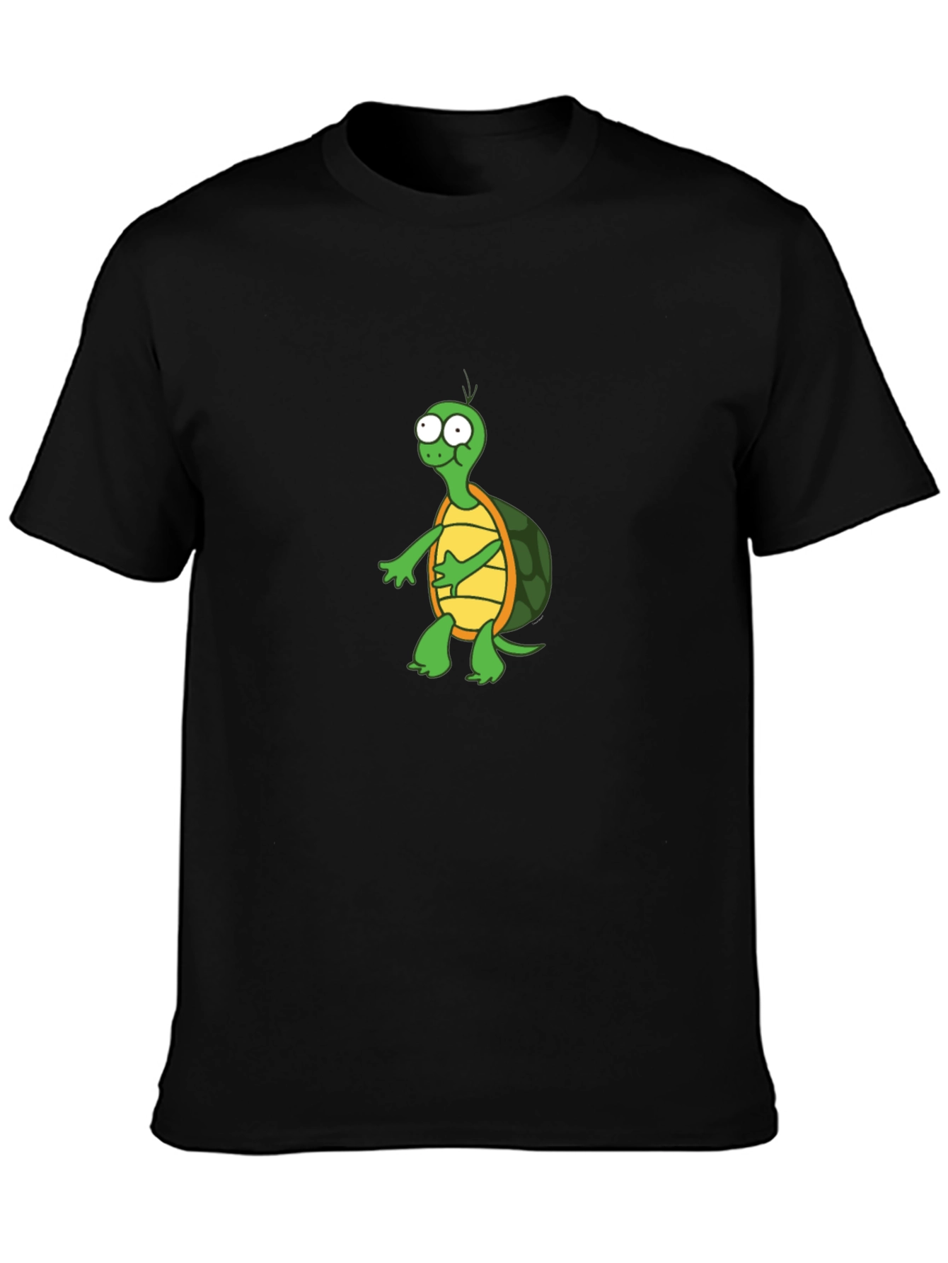Cartoon Turtle Graphic T-Shirt - Black Crew Neck