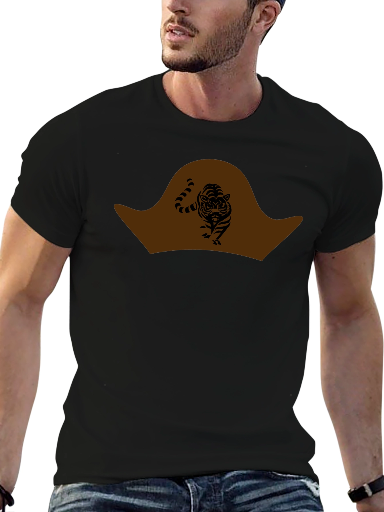 Pirate Tiger Graphic Tee - Black Cotton T-Shirt