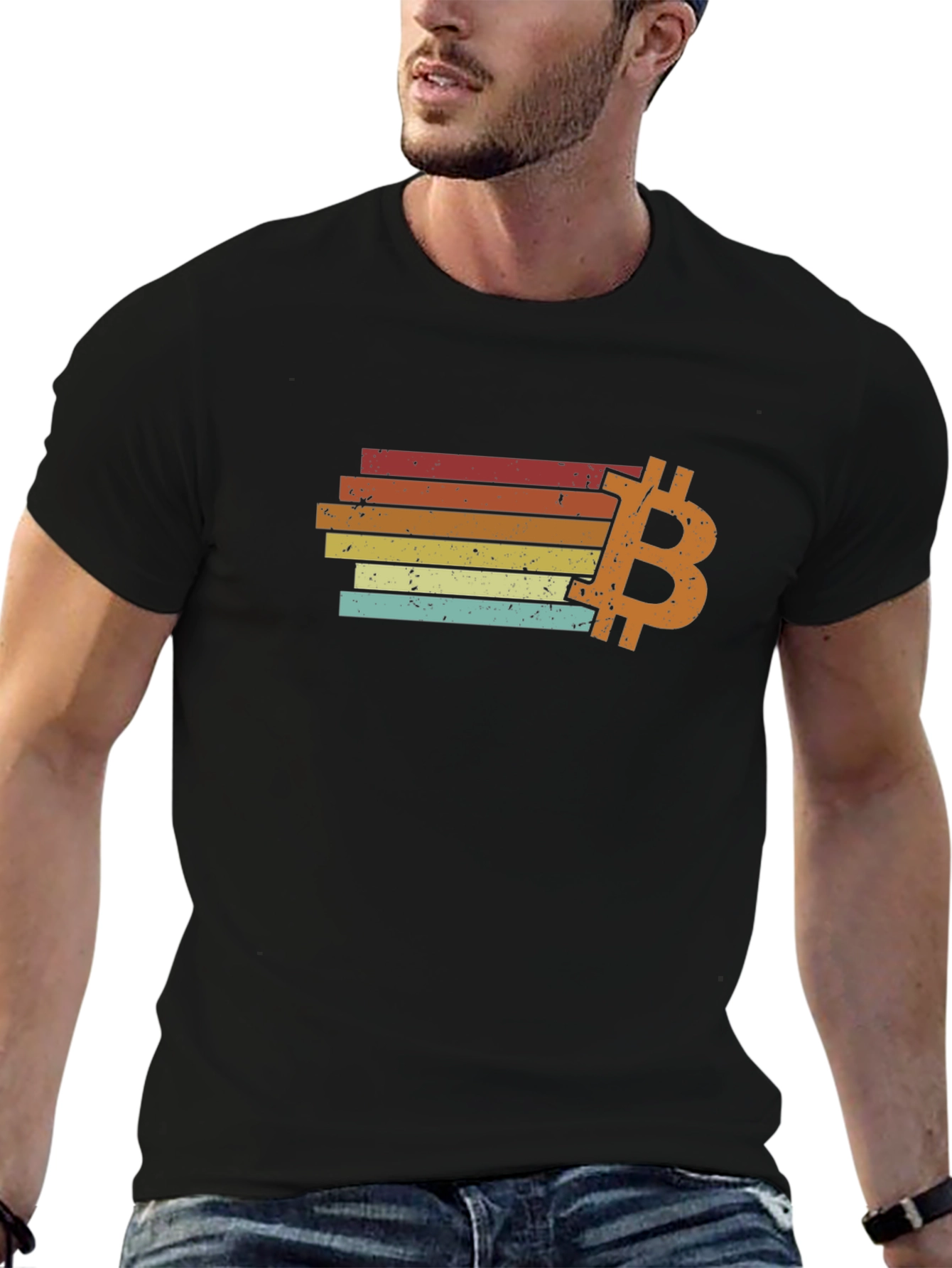 Bitcoin Retro Stripe T-Shirt - Classic Crypto Style