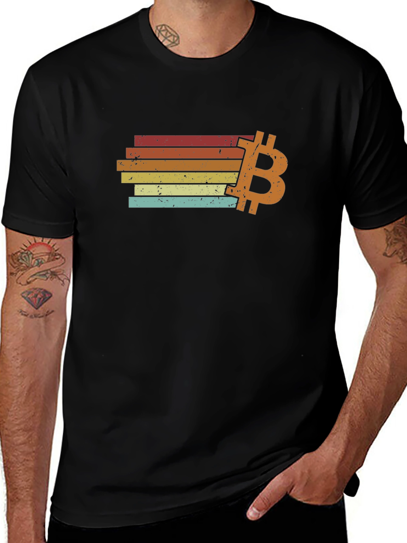 Bitcoin Retro Stripe T-Shirt - Classic Crypto Style