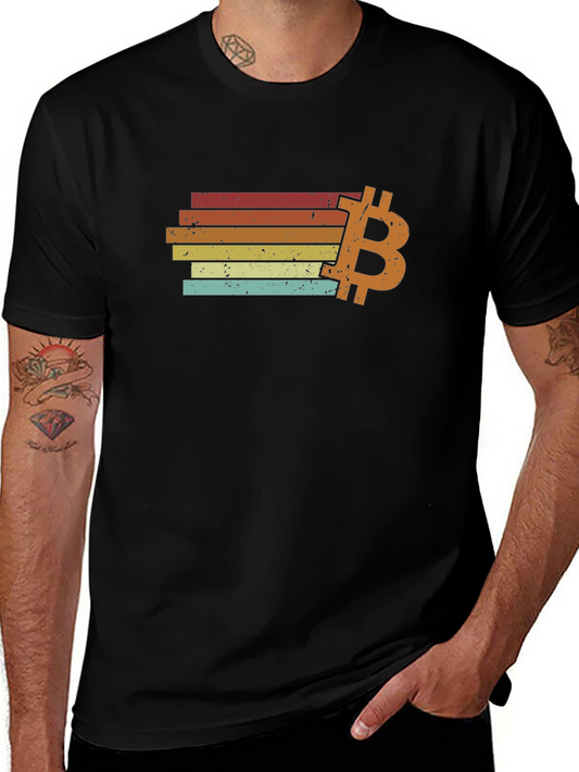 Bitcoin Retro Stripe T-Shirt - Classic Crypto Style