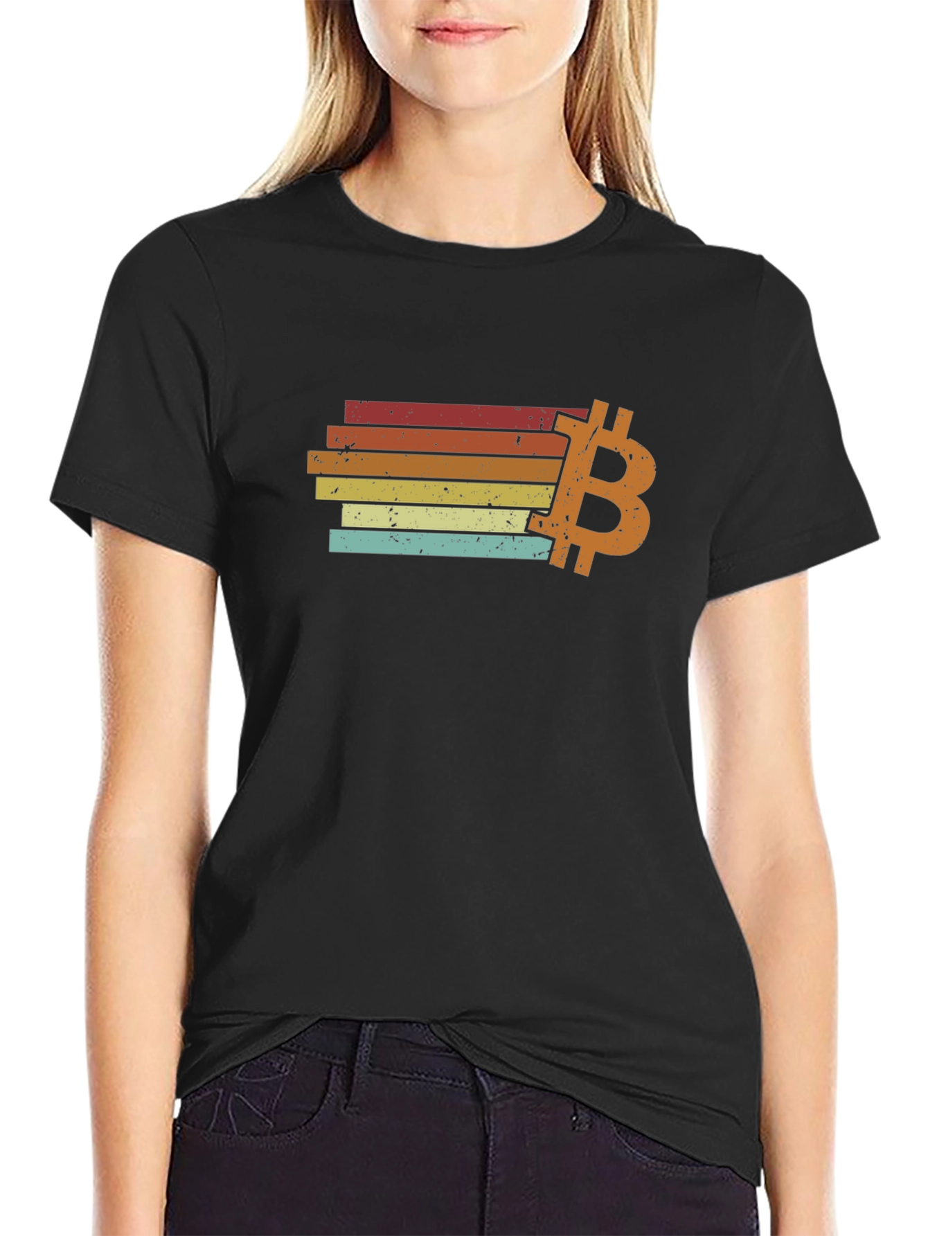 Bitcoin Retro Stripe T-Shirt - Classic Crypto Style