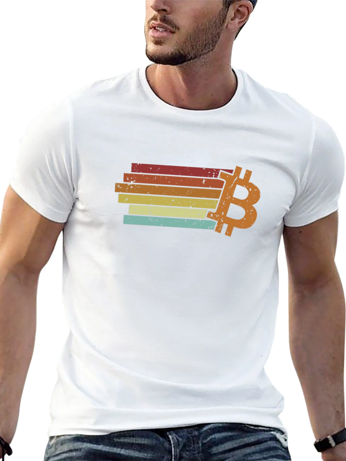 Bitcoin Retro Stripe T-Shirt - Classic Crypto Style