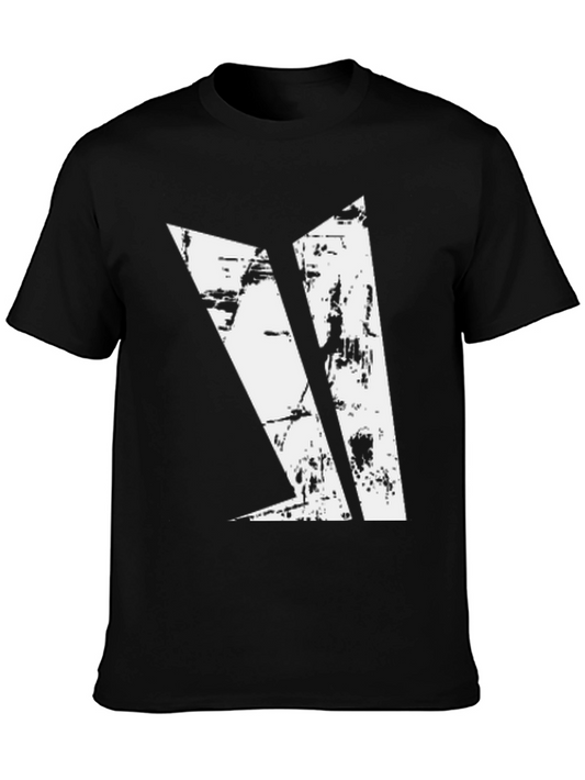 Distressed Geometric Graphic Black T-Shirt