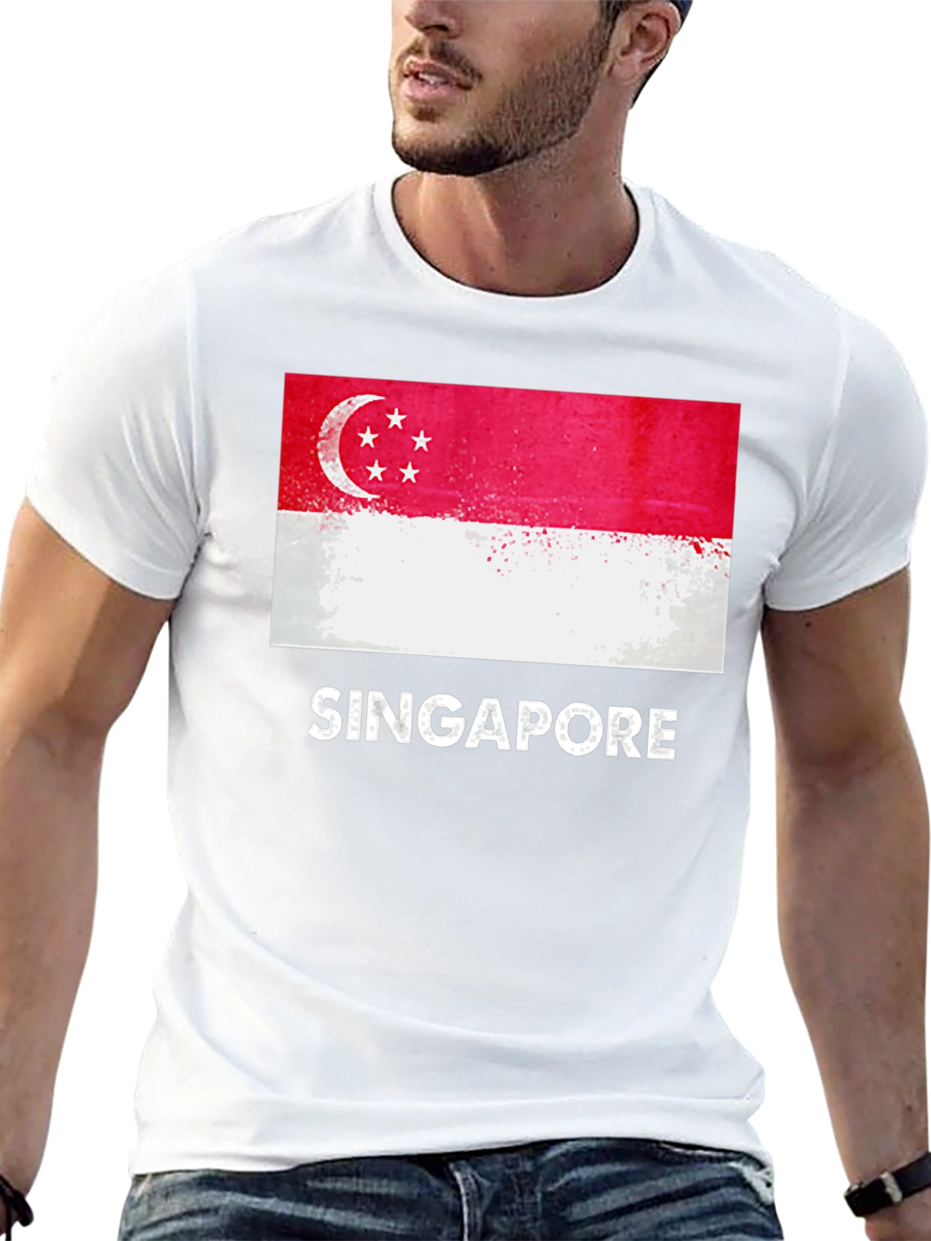 Singapore Flag T-Shirt - Grunge Style