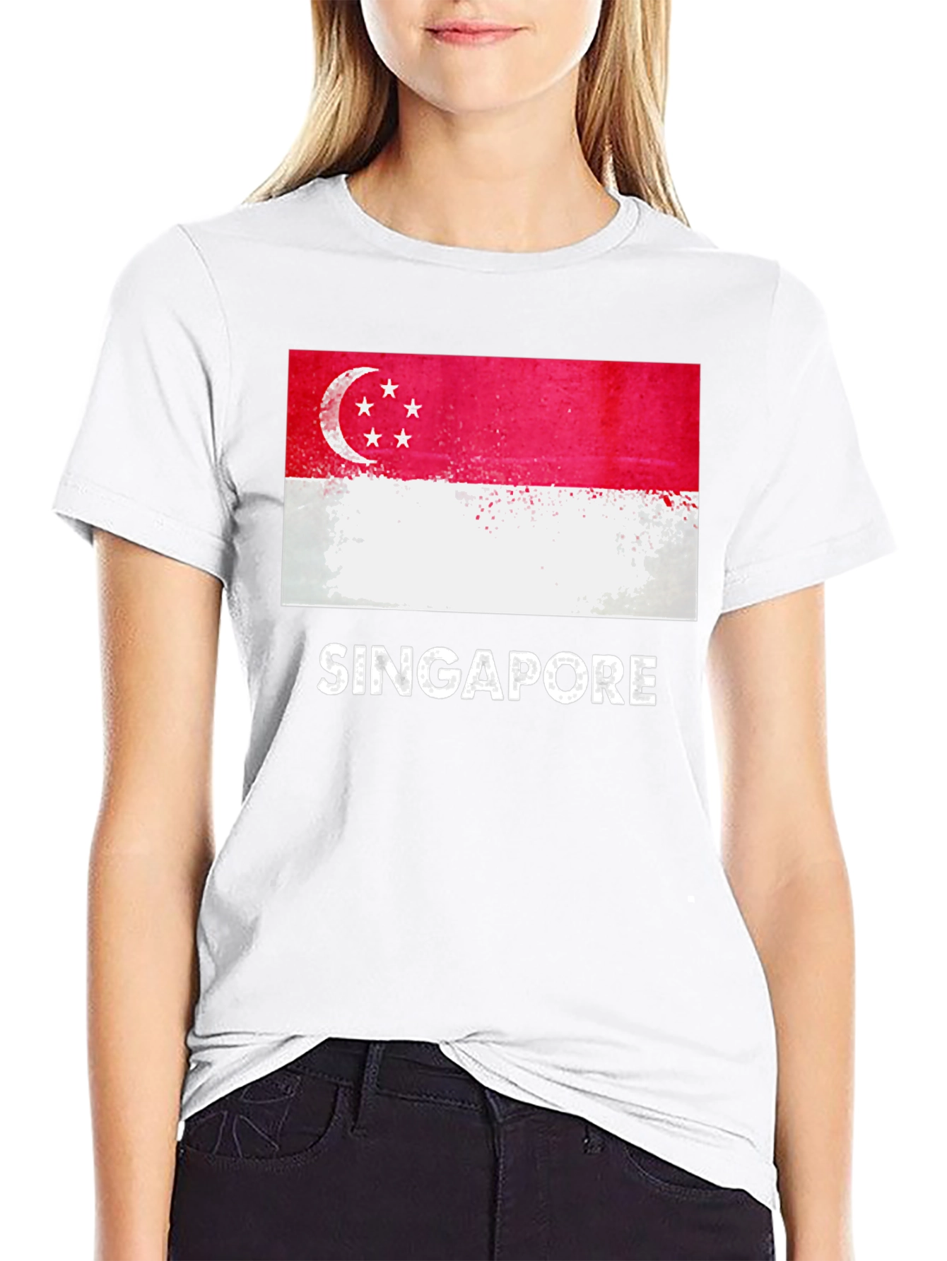 Singapore Flag T-Shirt - Grunge Style