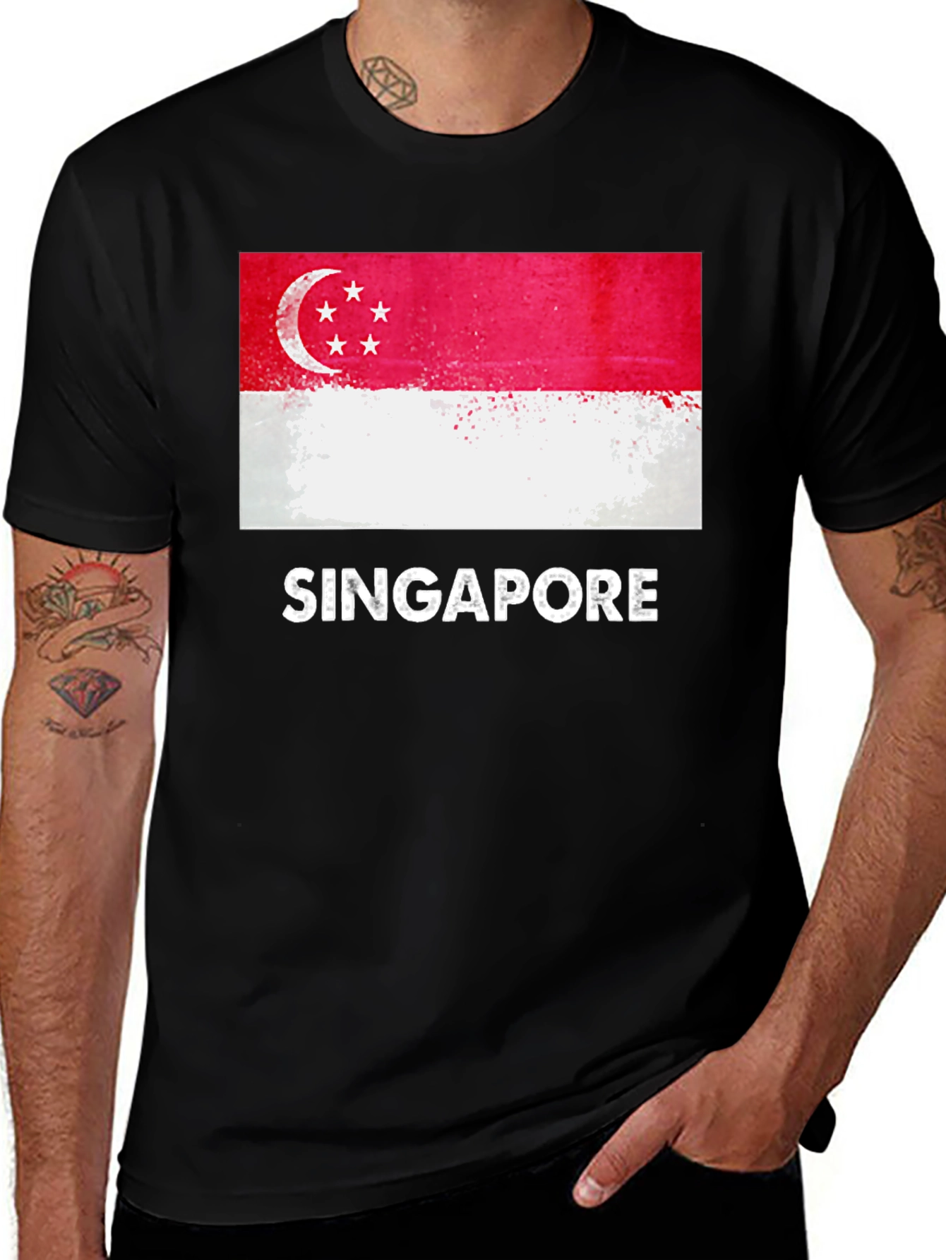Singapore Flag T-Shirt - Grunge Style