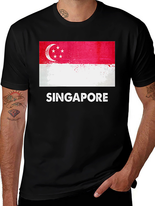Singapore Flag T-Shirt - Grunge Style