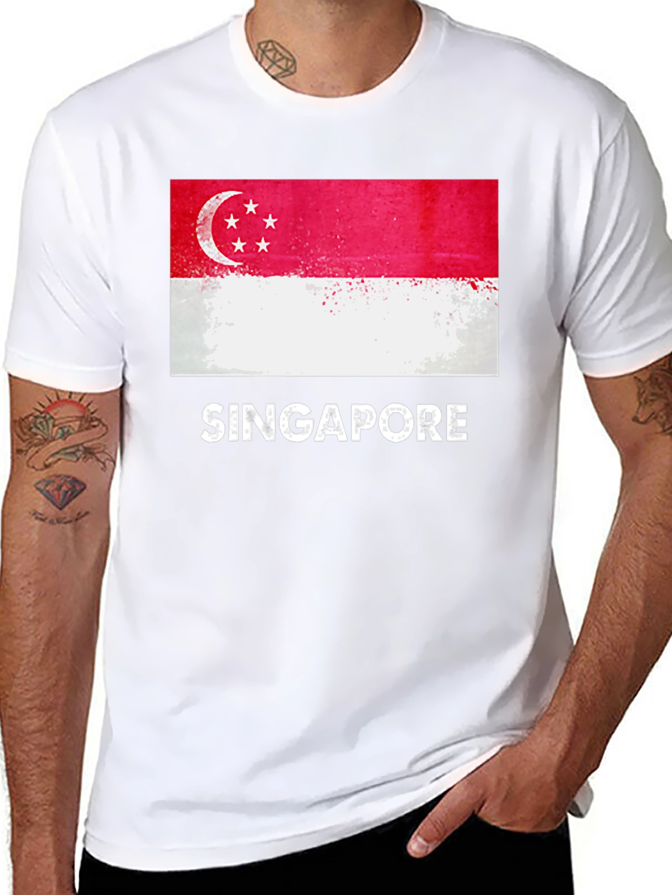 Singapore Flag T-Shirt - Grunge Style