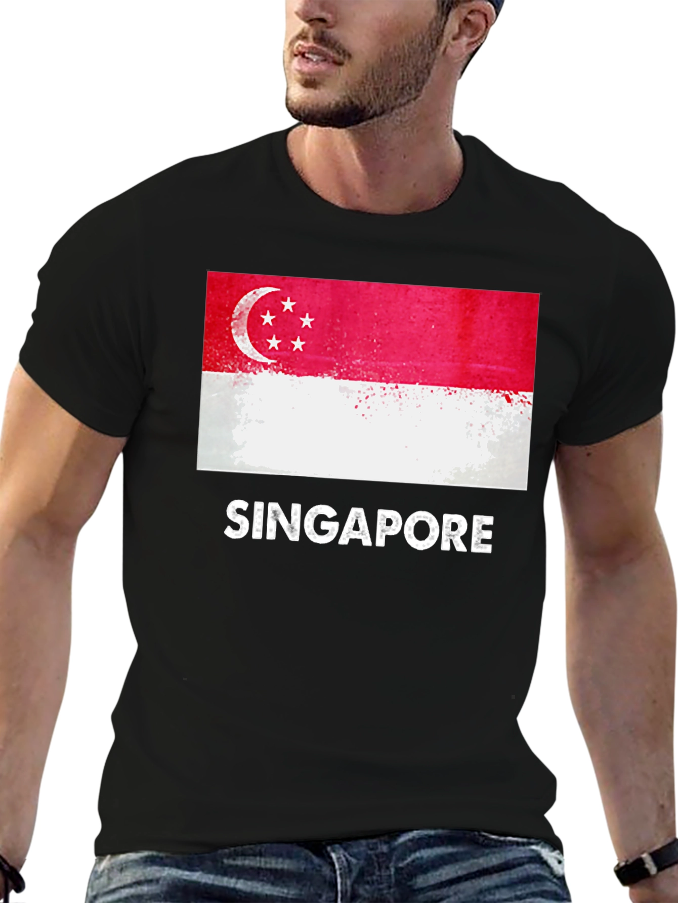 Singapore Flag T-Shirt - Grunge Style