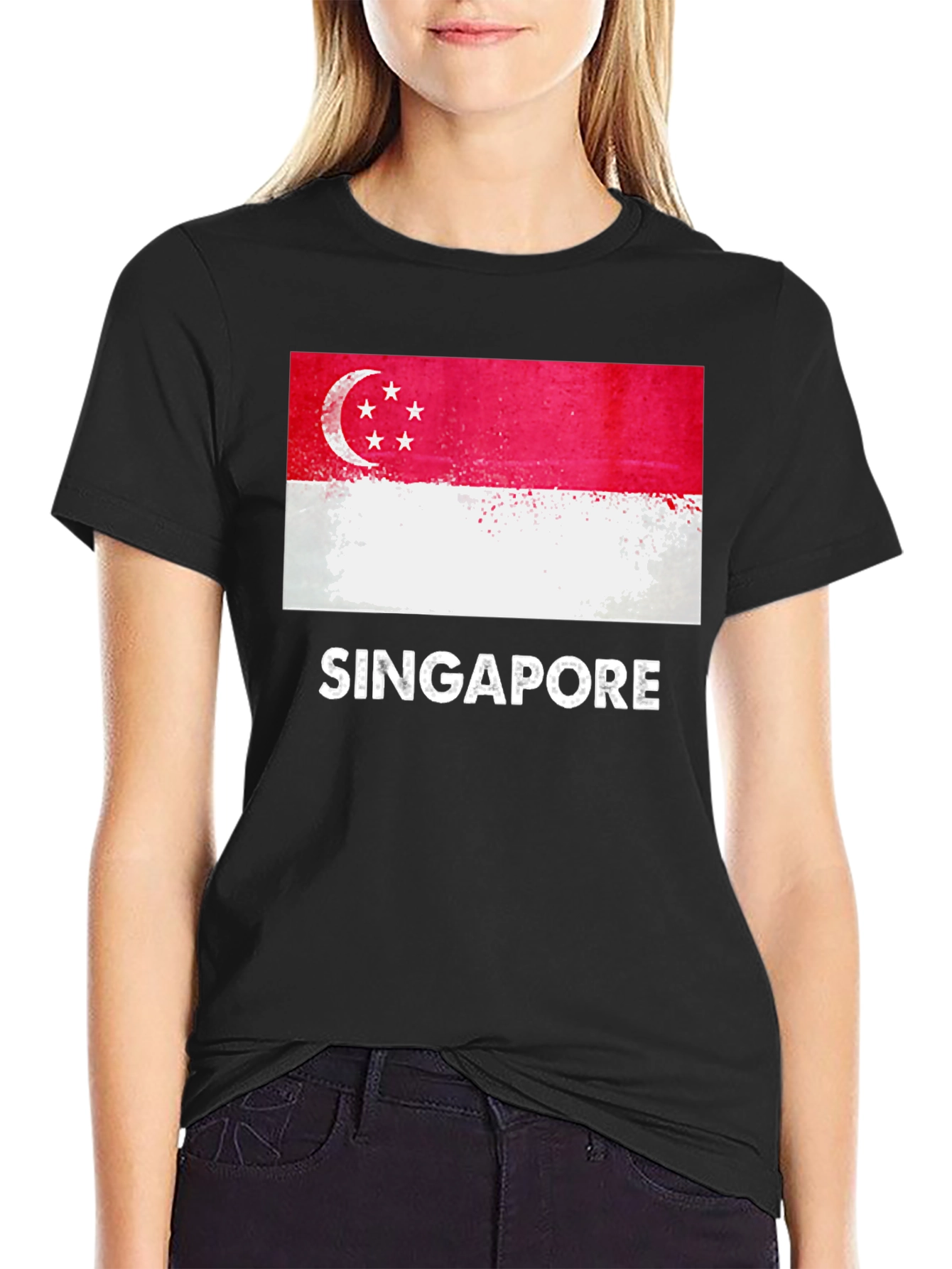 Singapore Flag T-Shirt - Grunge Style