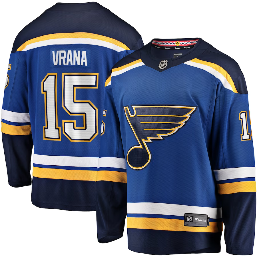 Men's St. Louis Blues Jakub Vrana #15 Blue Home Breakaway Jerseys